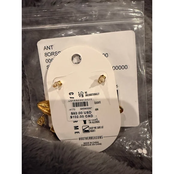 Women's Anthropologie Gold Lip Drop Earrings with Clear Stones, One Size - Picture 5 of 5